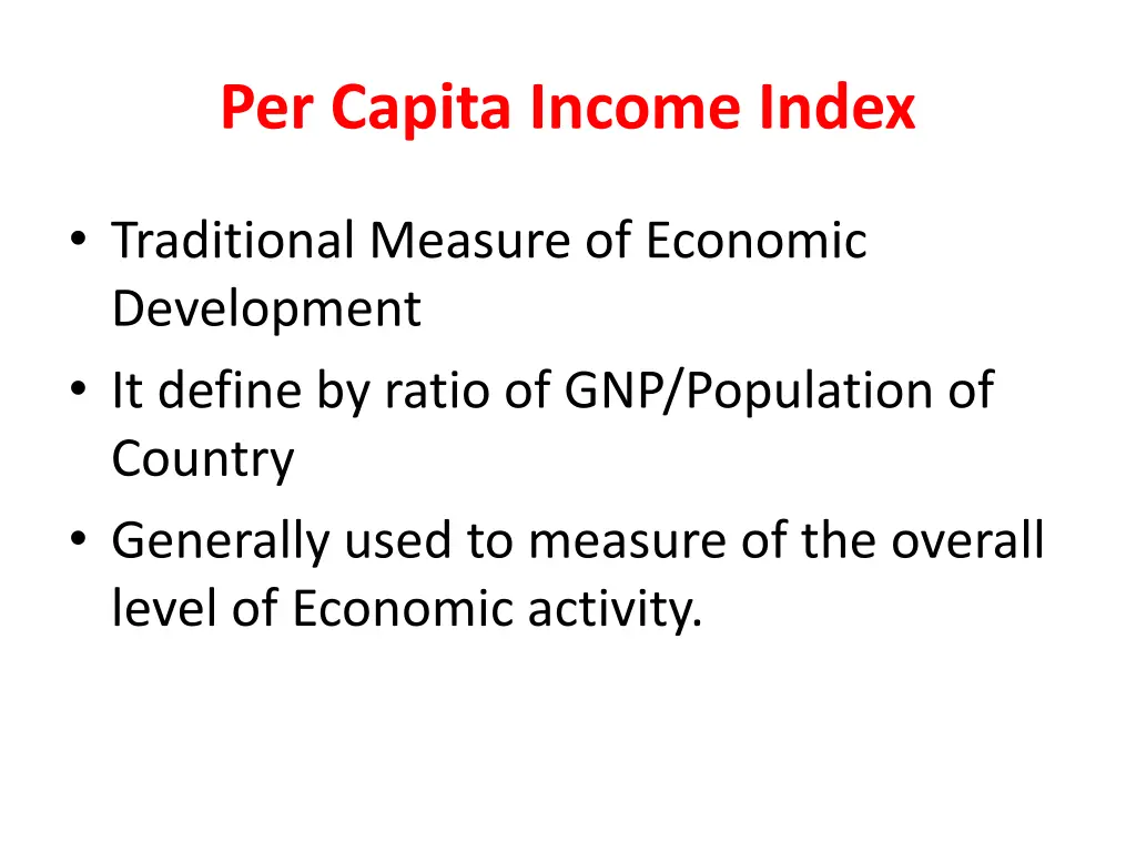 per capita income index