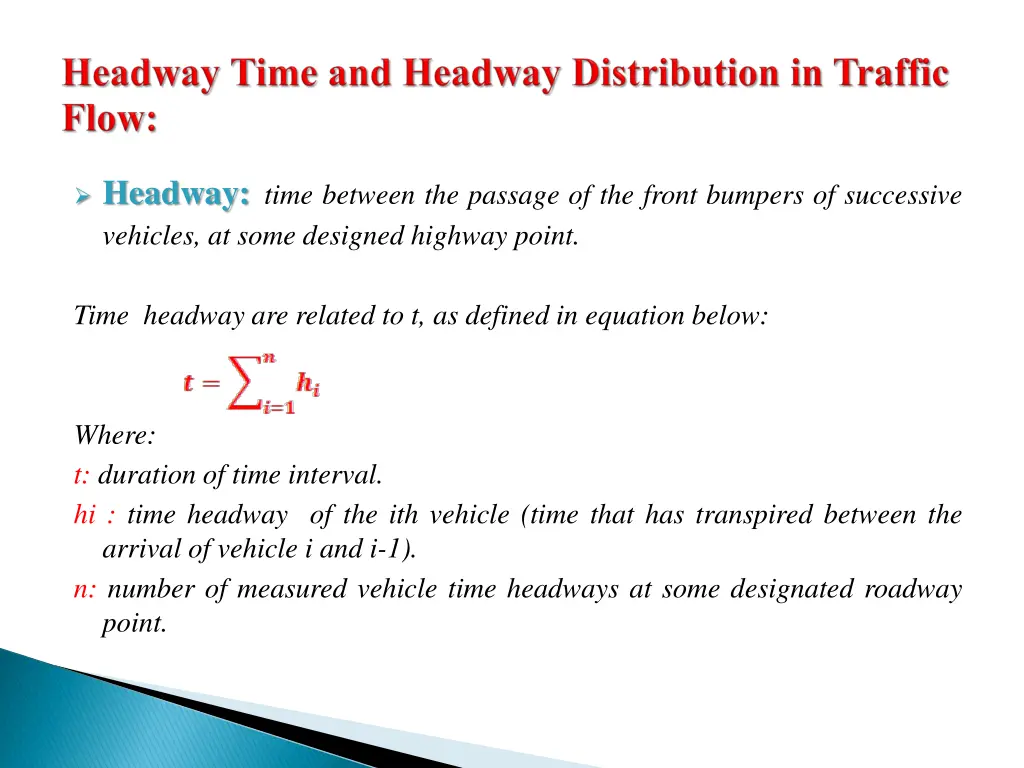 headway time between the passage of the front
