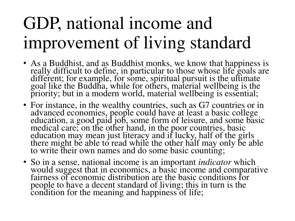 gdp national income and improvement of living