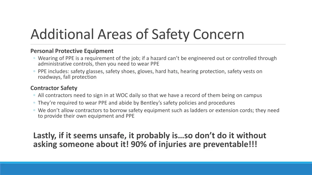 additional areas of safety concern 1