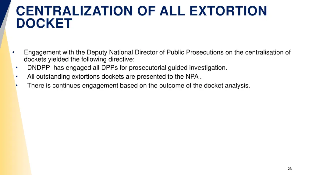 centralization of all extortion docket