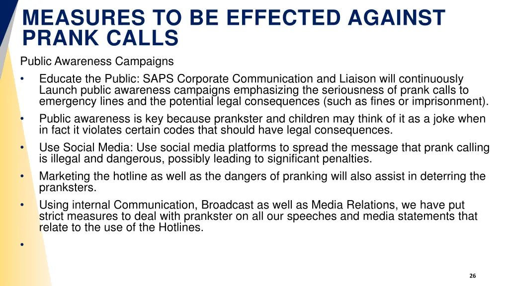 measures to be effected against prank calls