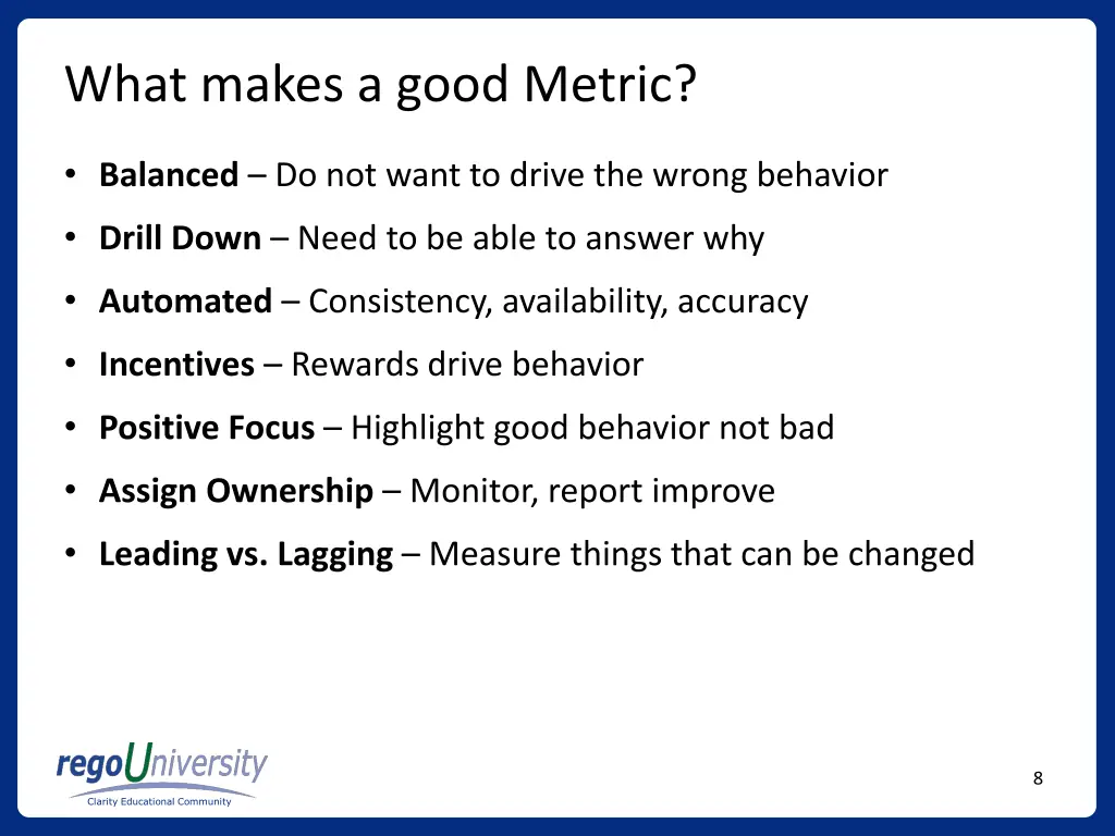 what makes a good metric 1