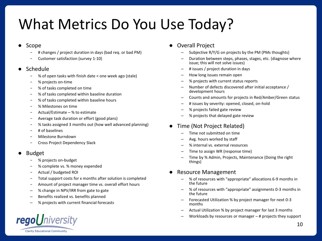 what metrics do you use today