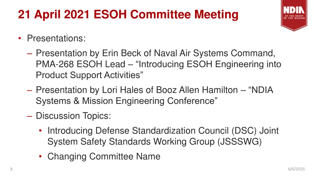21 april 2021 esoh committee meeting
