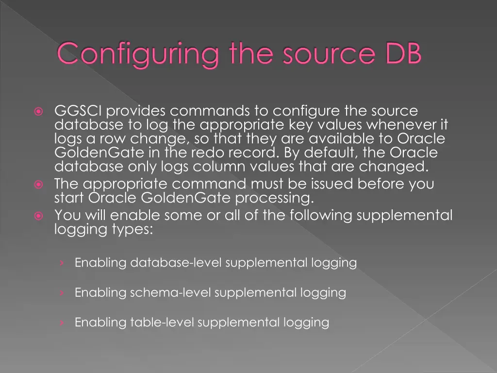 configuring the source db