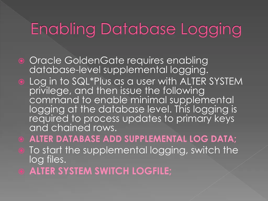 enabling database logging