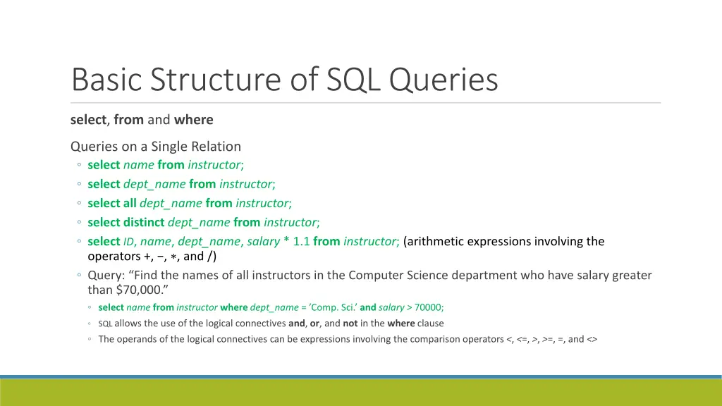 basic structure of sql queries