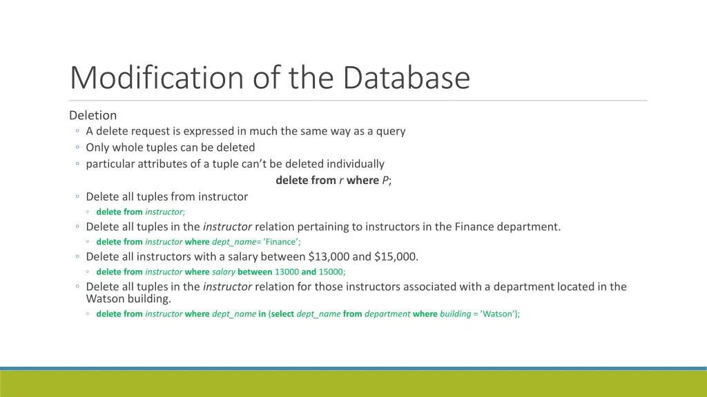 modification of the database