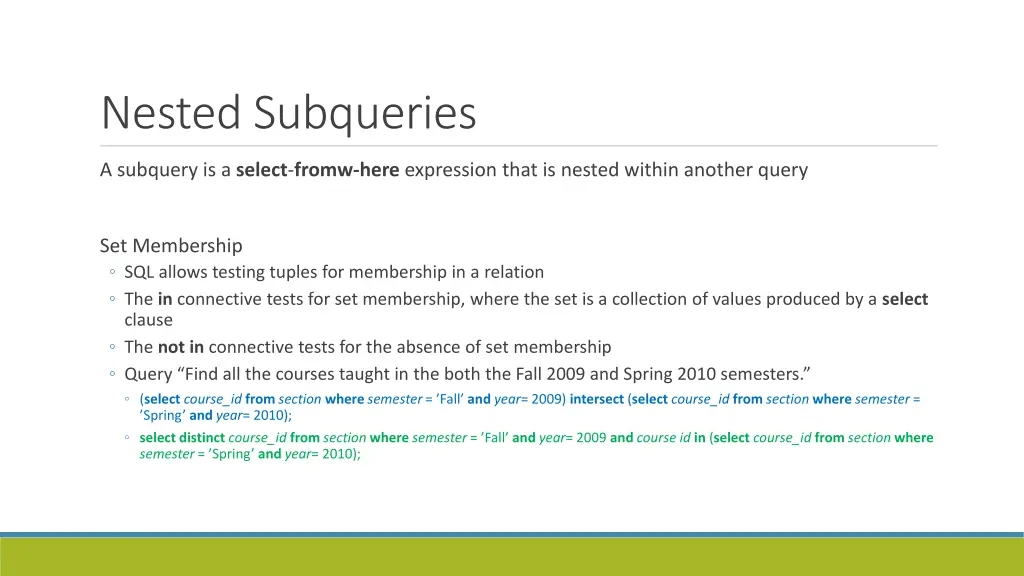 nested subqueries