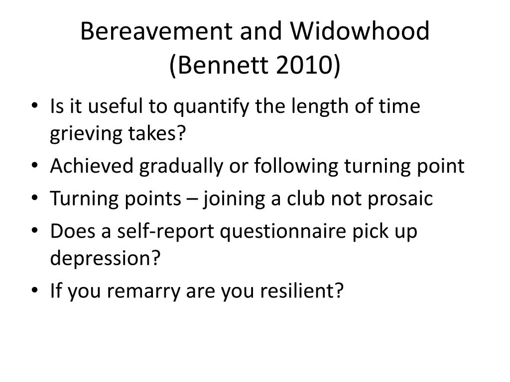 bereavement and widowhood bennett 2010