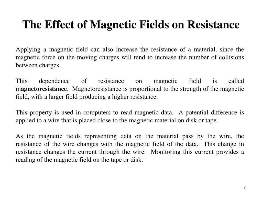the effect of magnetic fields on resistance 1