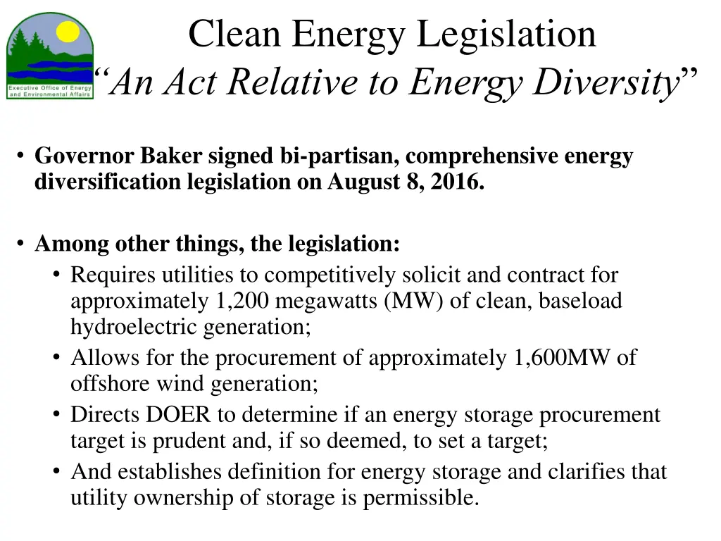 clean energy legislation an act relative