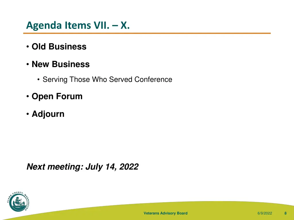 agenda items vii x