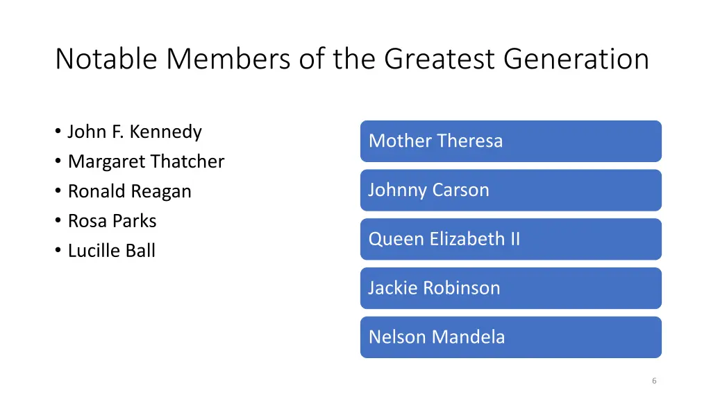 notable members of the greatest generation