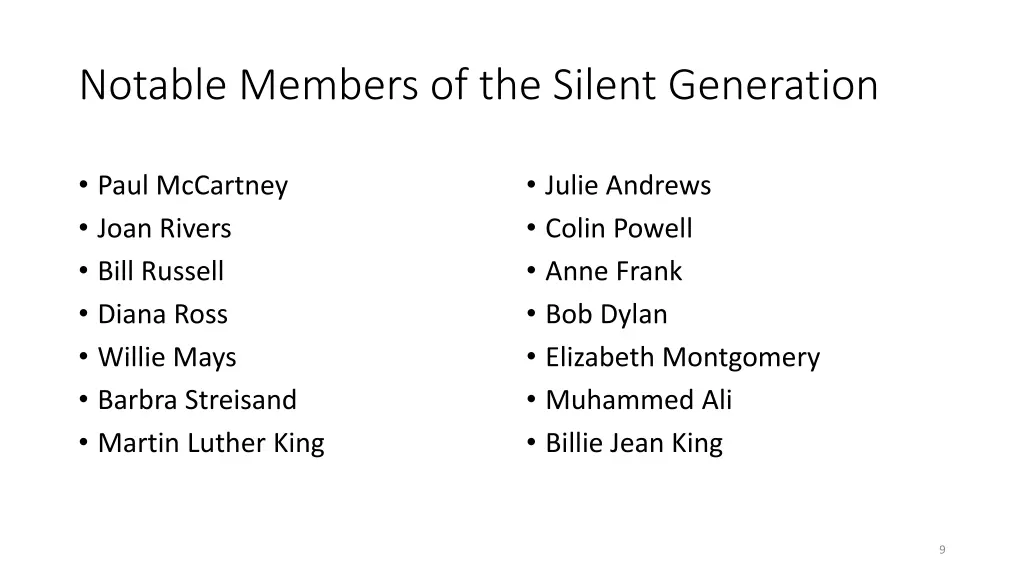 notable members of the silent generation