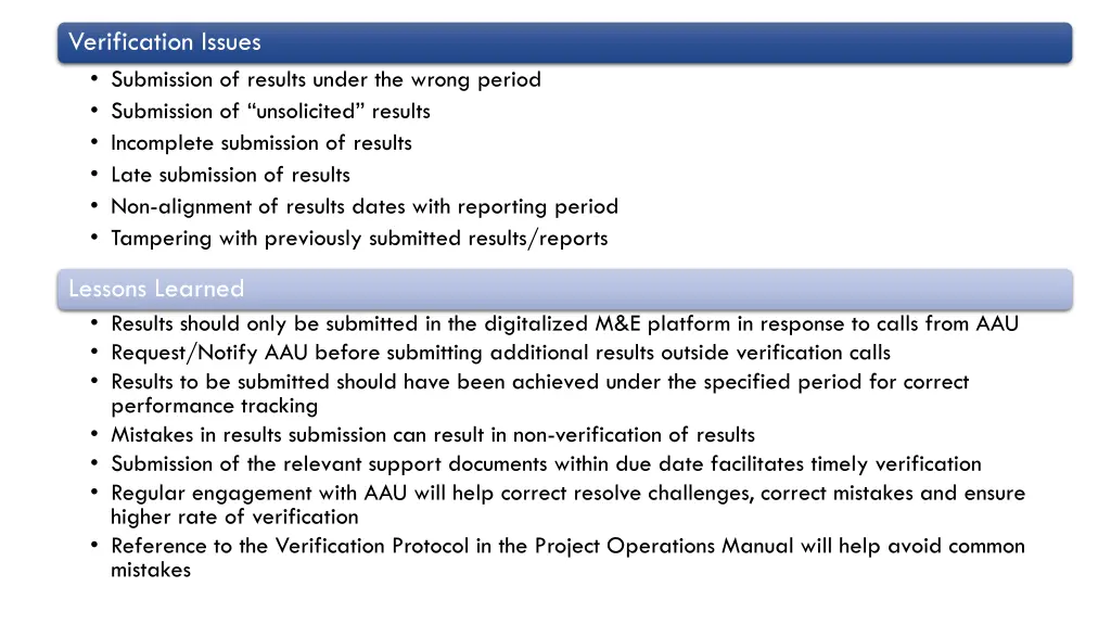 verification issues submission of results under