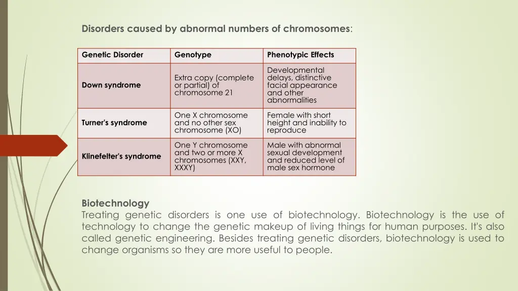 disorders caused by abnormal numbers