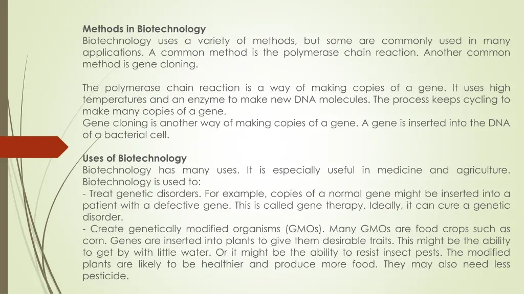 methods in biotechnology biotechnology uses