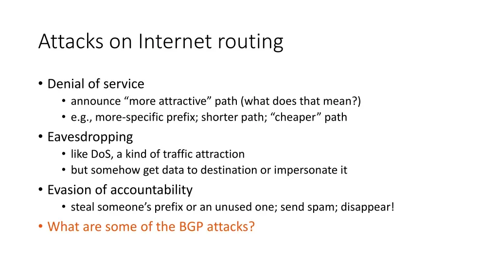 attacks on internet routing