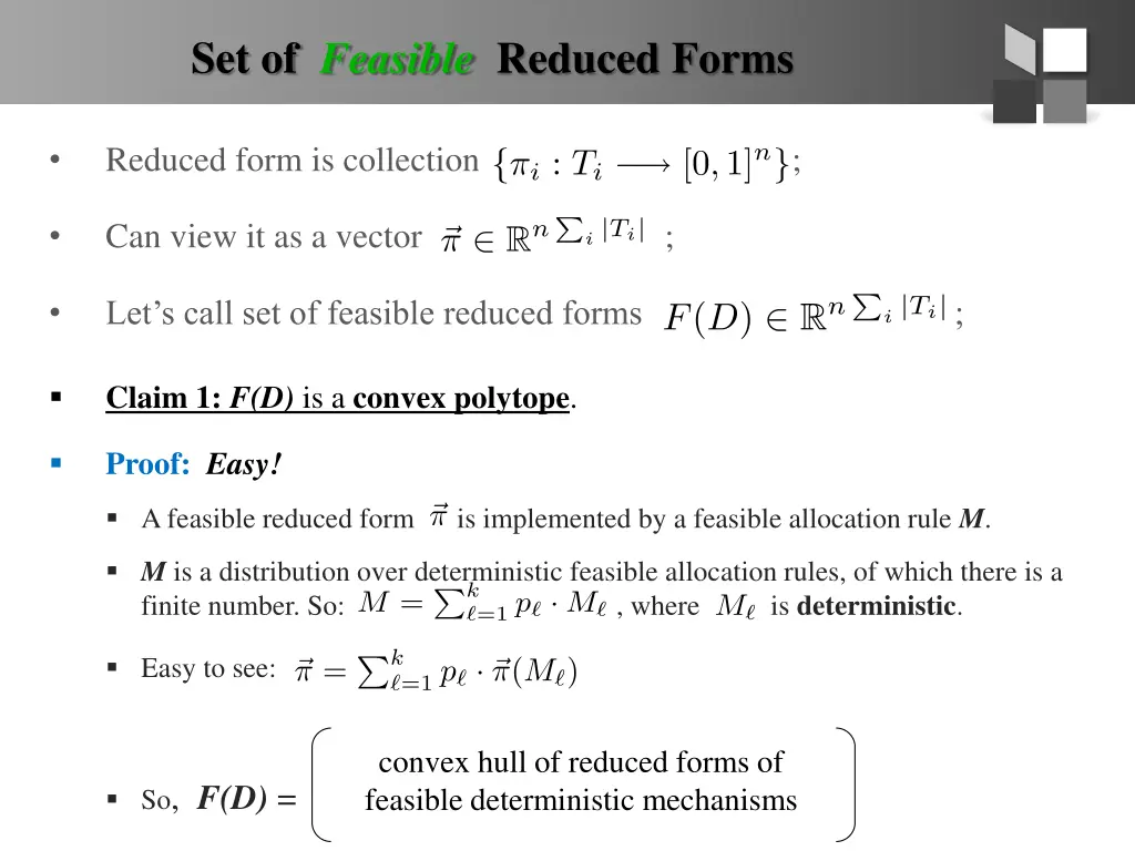 set of feasible reduced forms