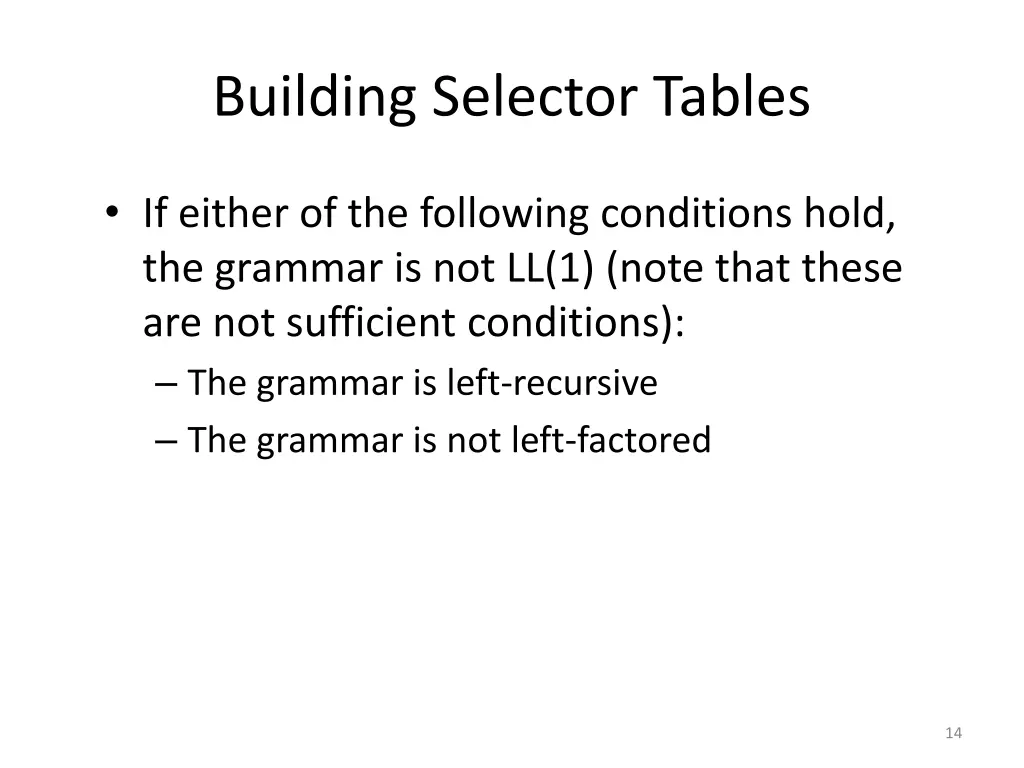 building selector tables