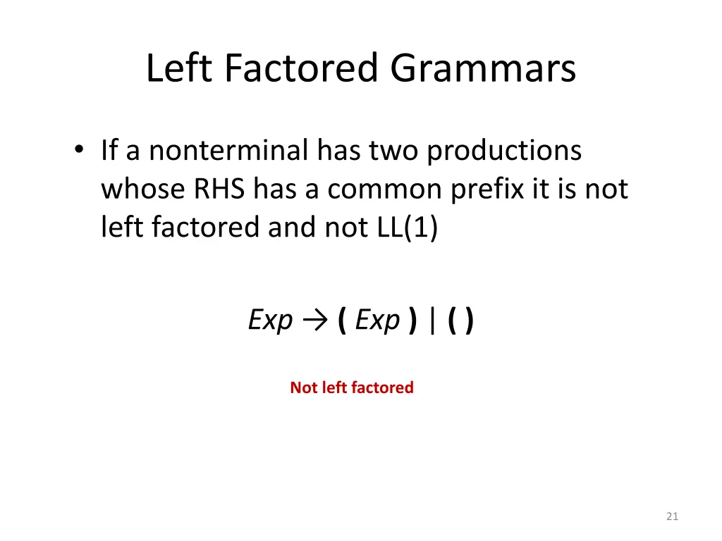 left factored grammars