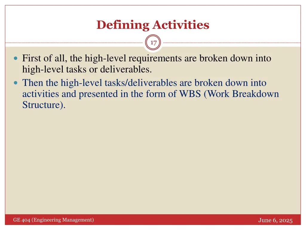 defining activities