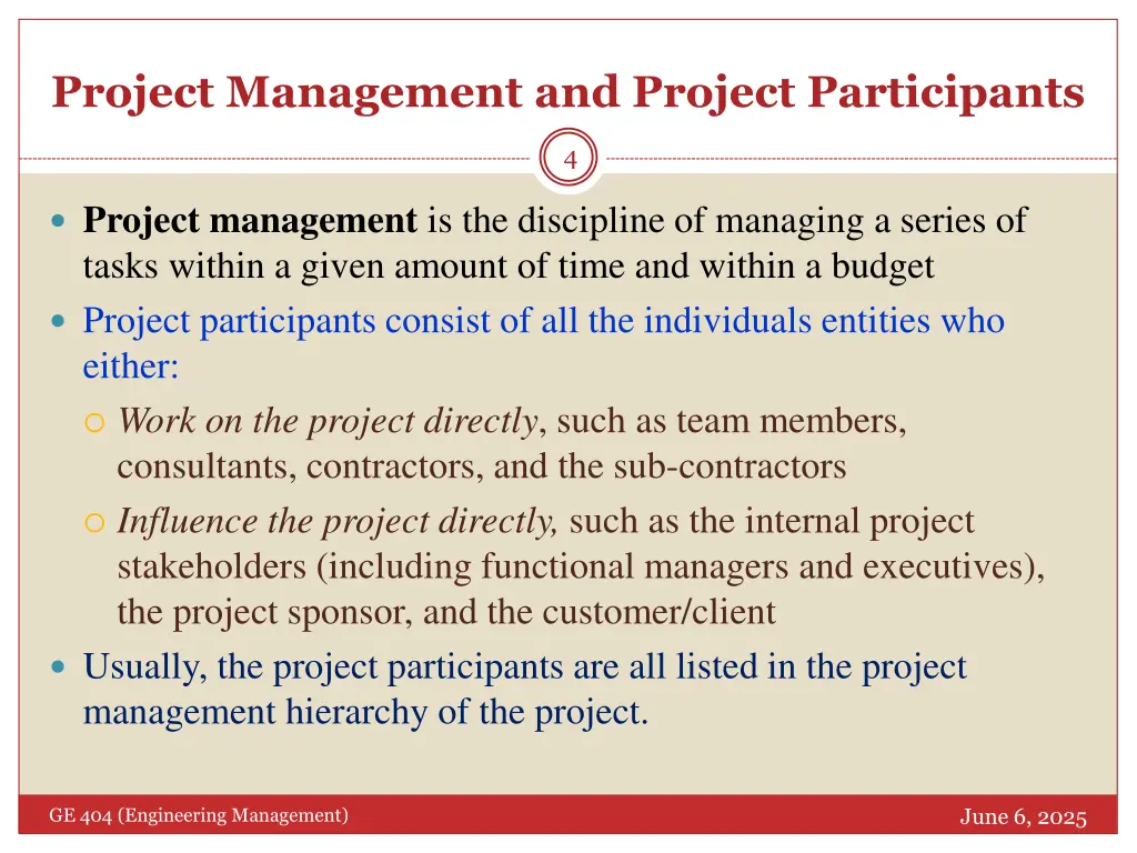 project management and project participants