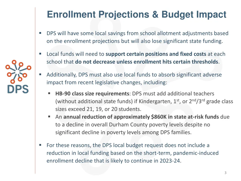 enrollment projections budget impact
