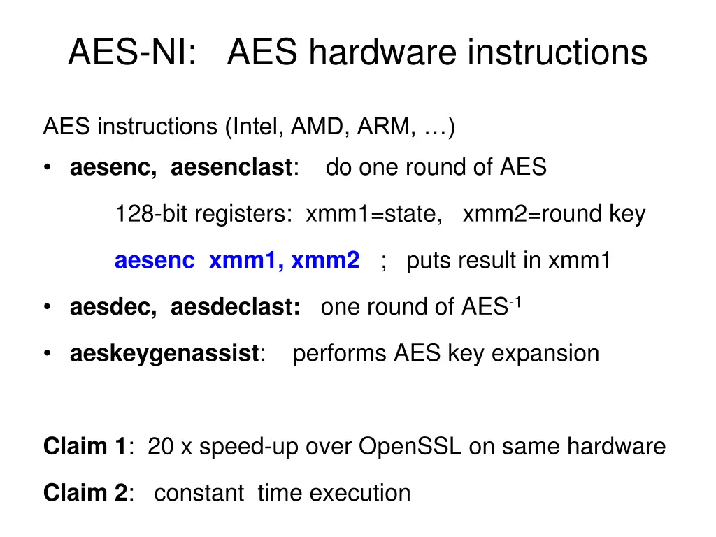 aes ni aes hardware instructions