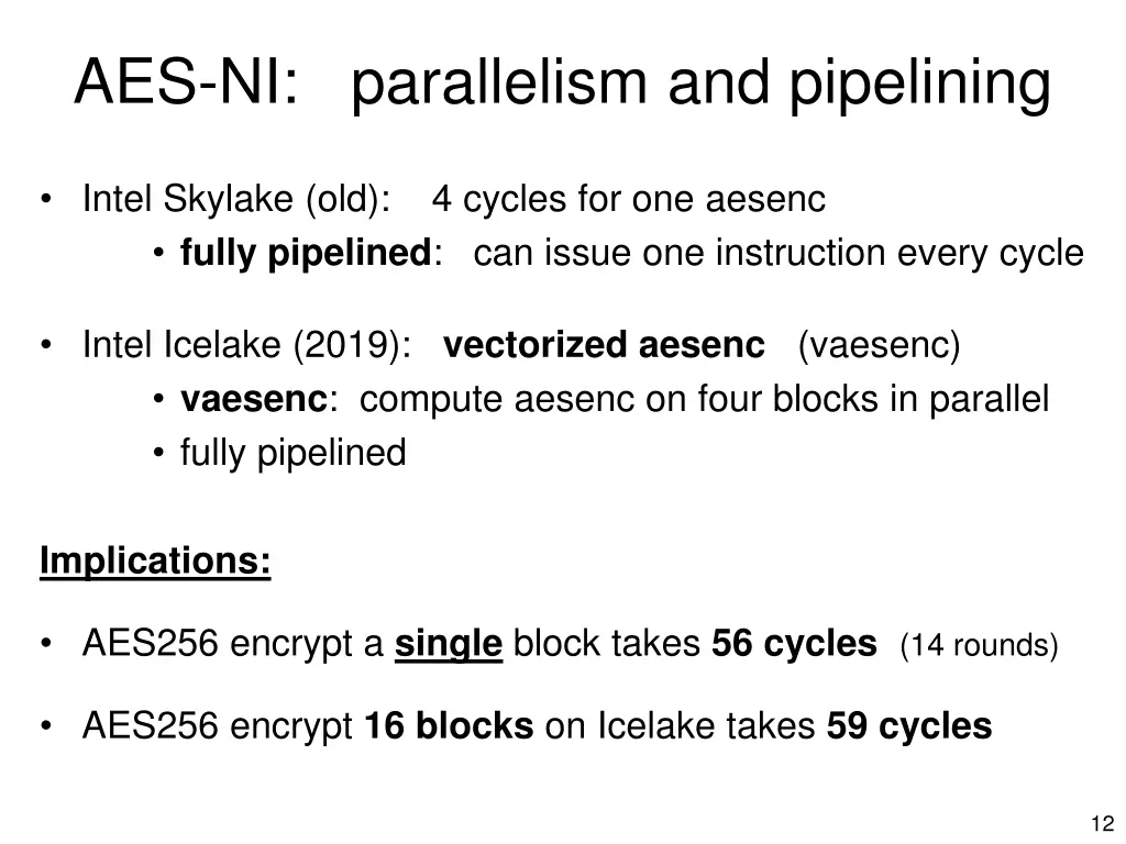 aes ni parallelism and pipelining