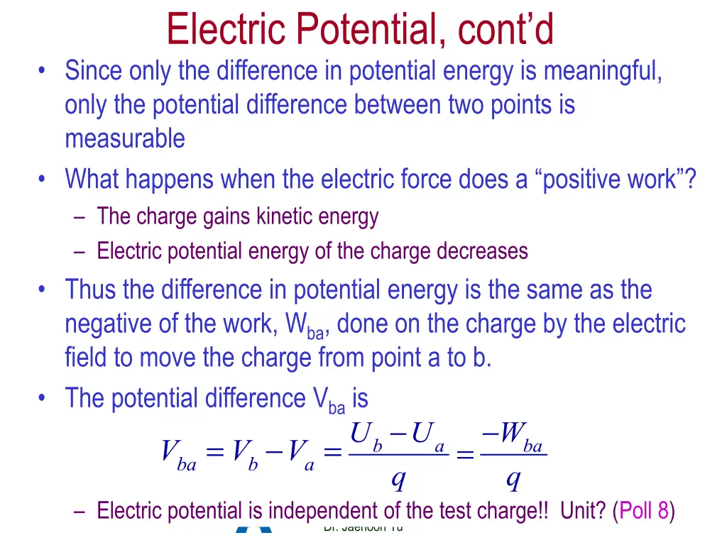 electric potential cont d since only