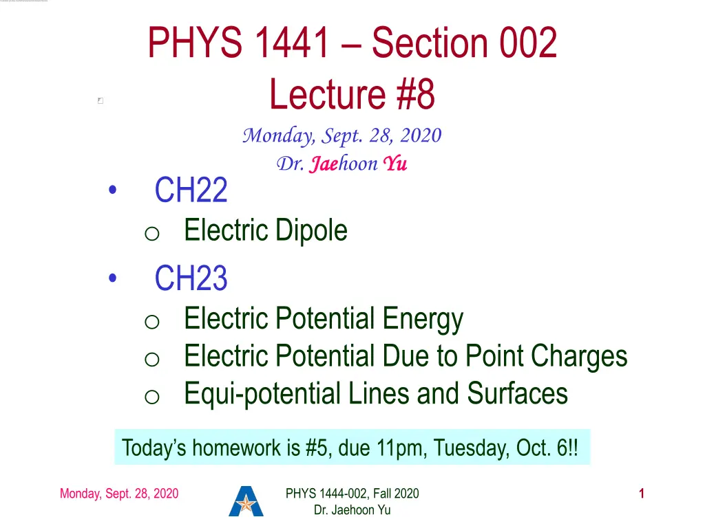 phys 1441 section 002 lecture 8 monday sept