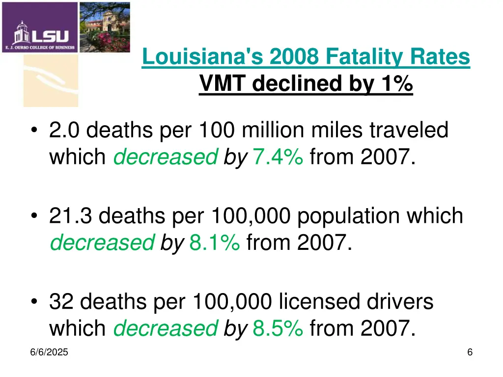 louisiana s 2008 fatality rates vmt declined by 1