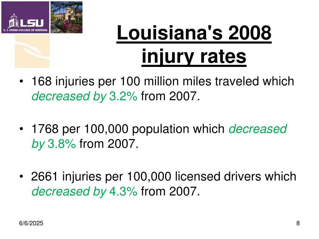 louisiana s 2008 injury rates