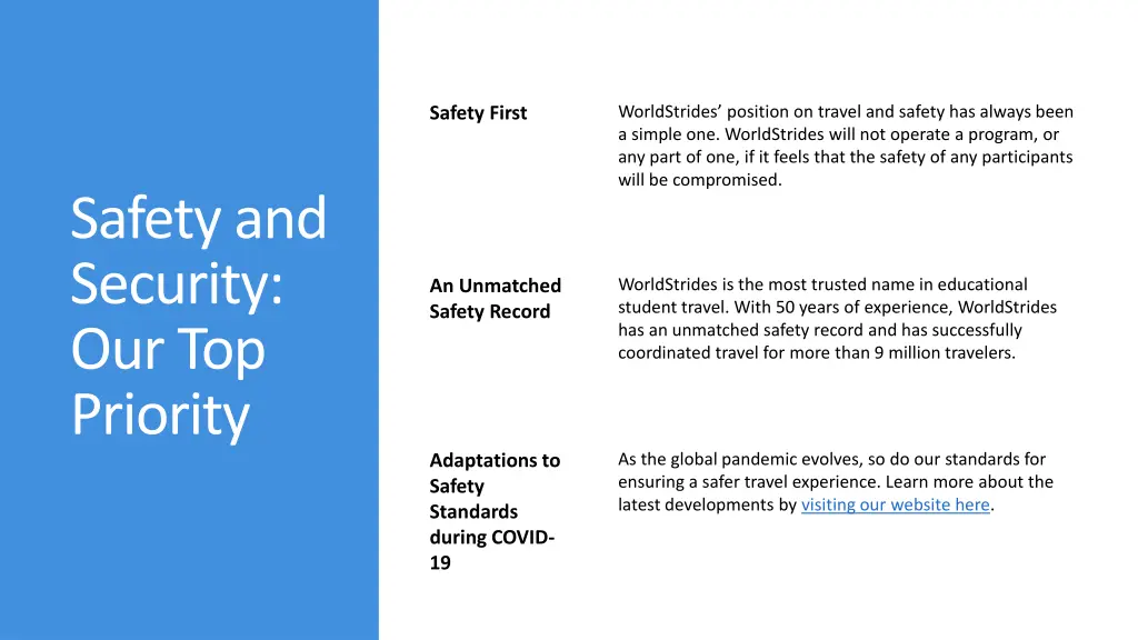 worldstrides position on travel and safety