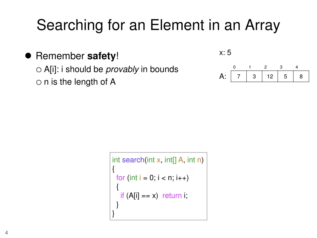 searching for an element in an array 1
