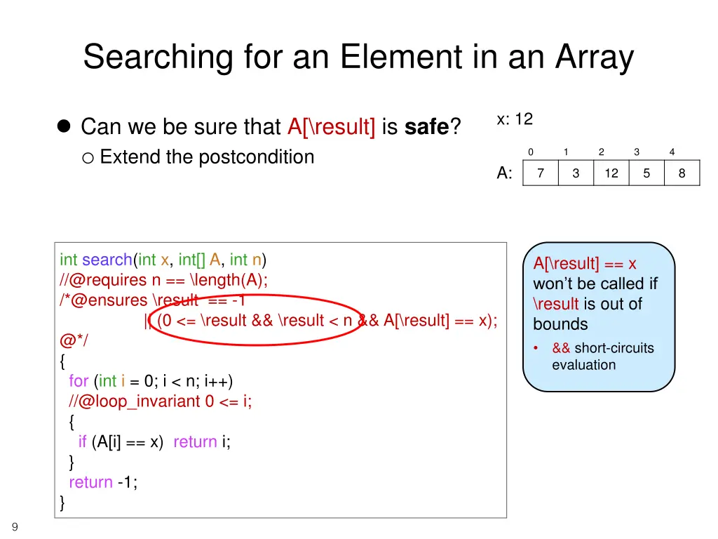 searching for an element in an array 6