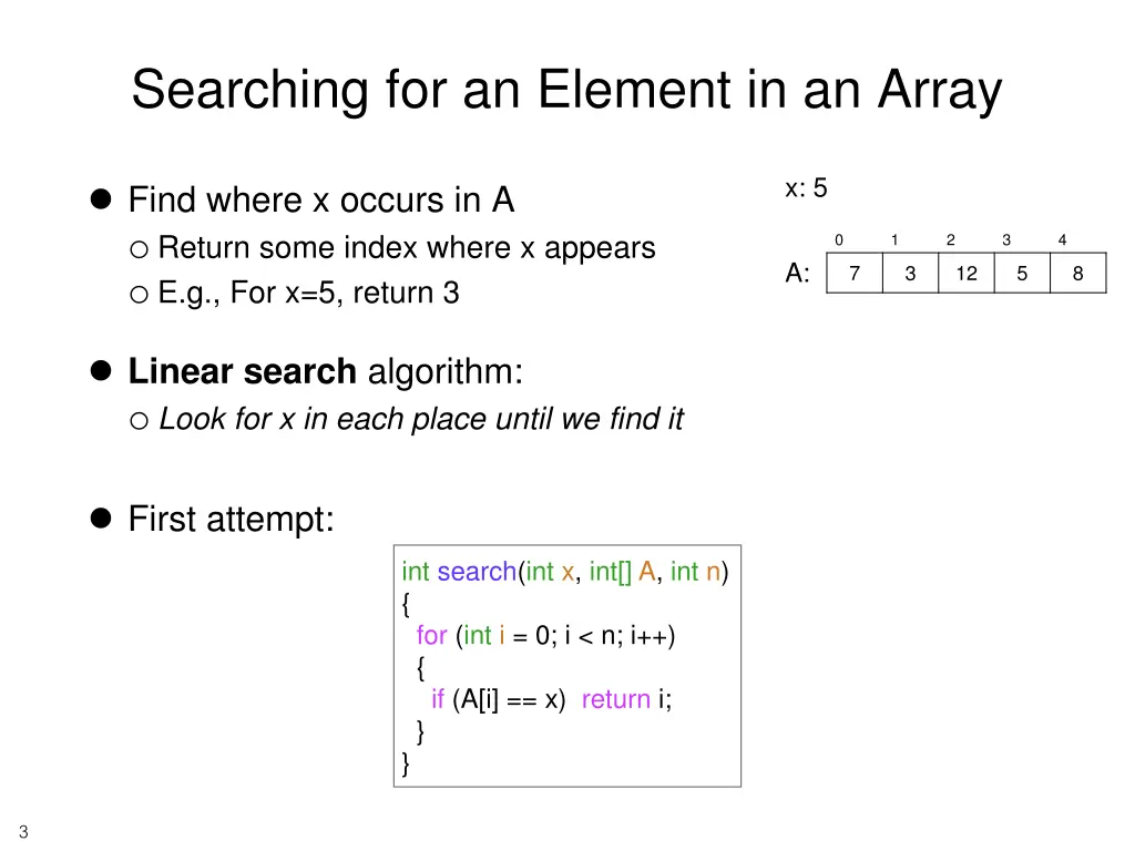 searching for an element in an array