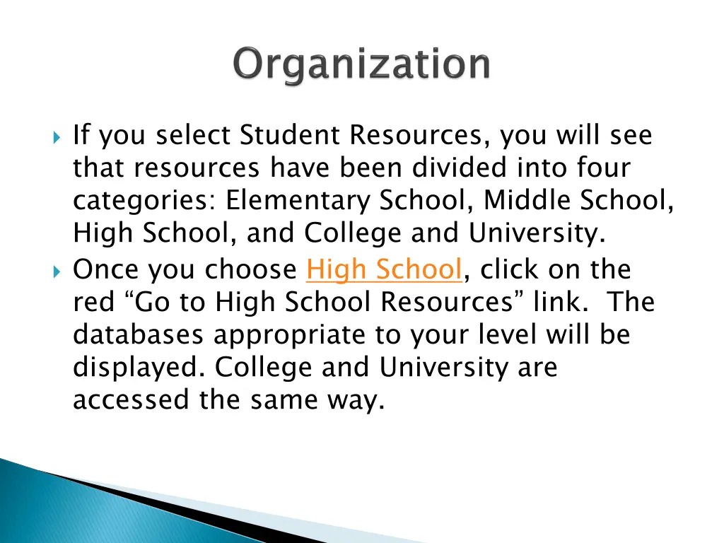 if you select student resources you will see that