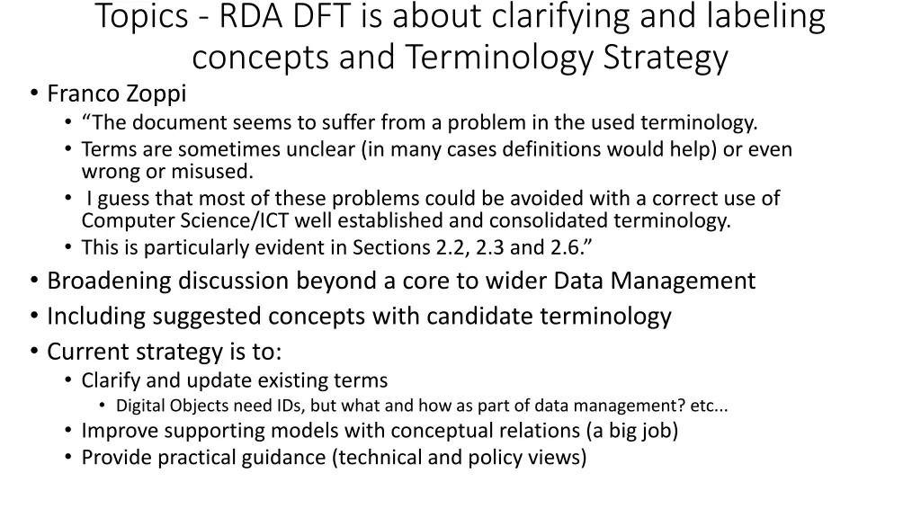 topics rda dft is about clarifying and labeling