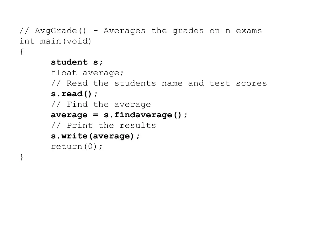 avggrade averages the grades on n exams int main