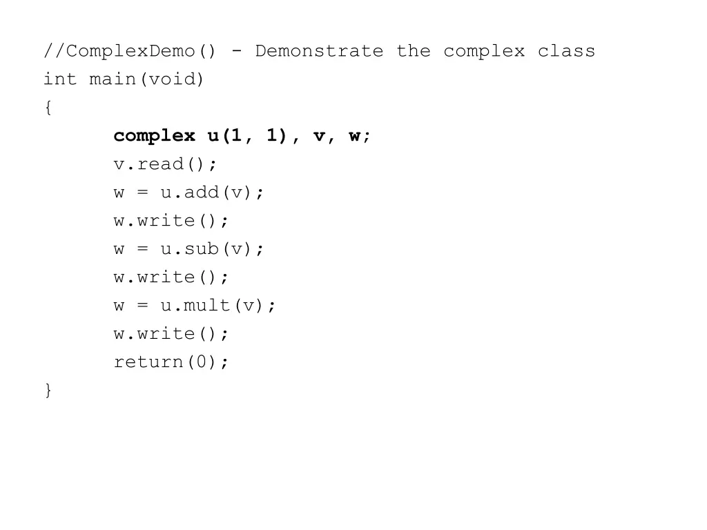 complexdemo demonstrate the complex class 1