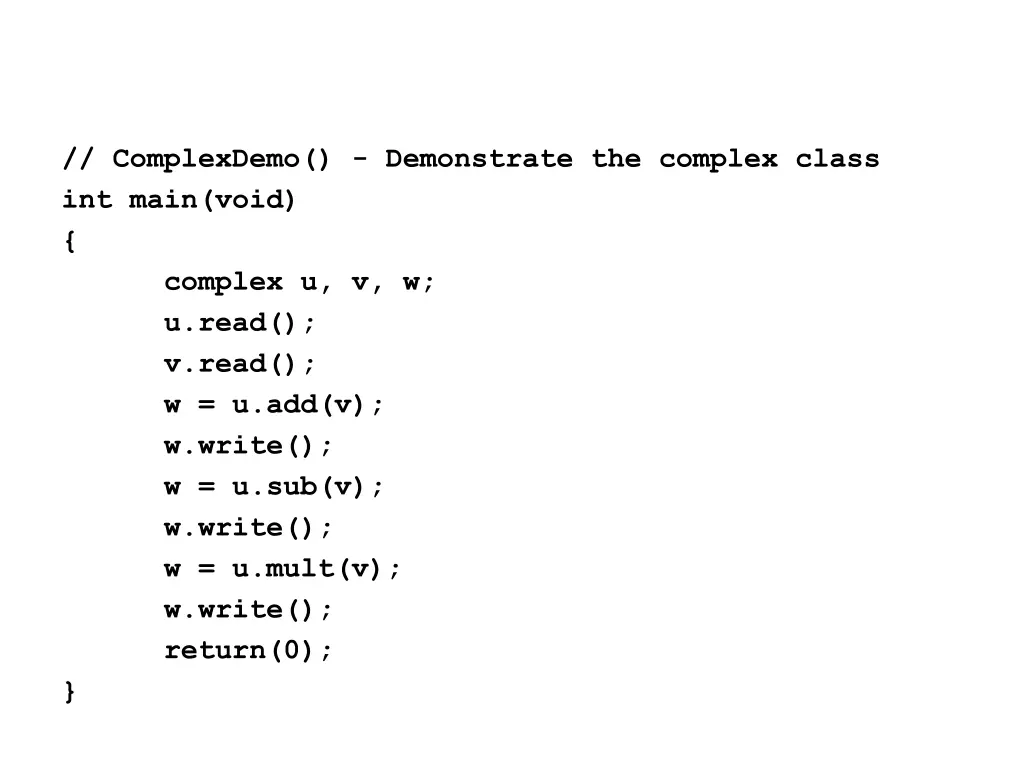 complexdemo demonstrate the complex class