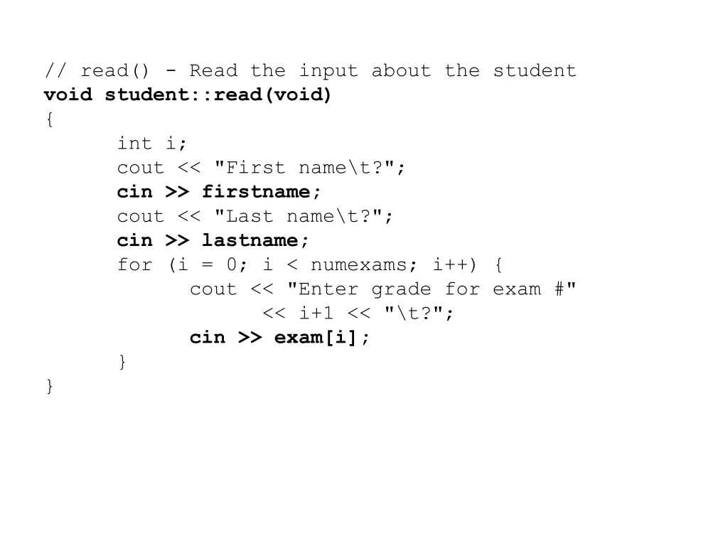 read read the input about the student void