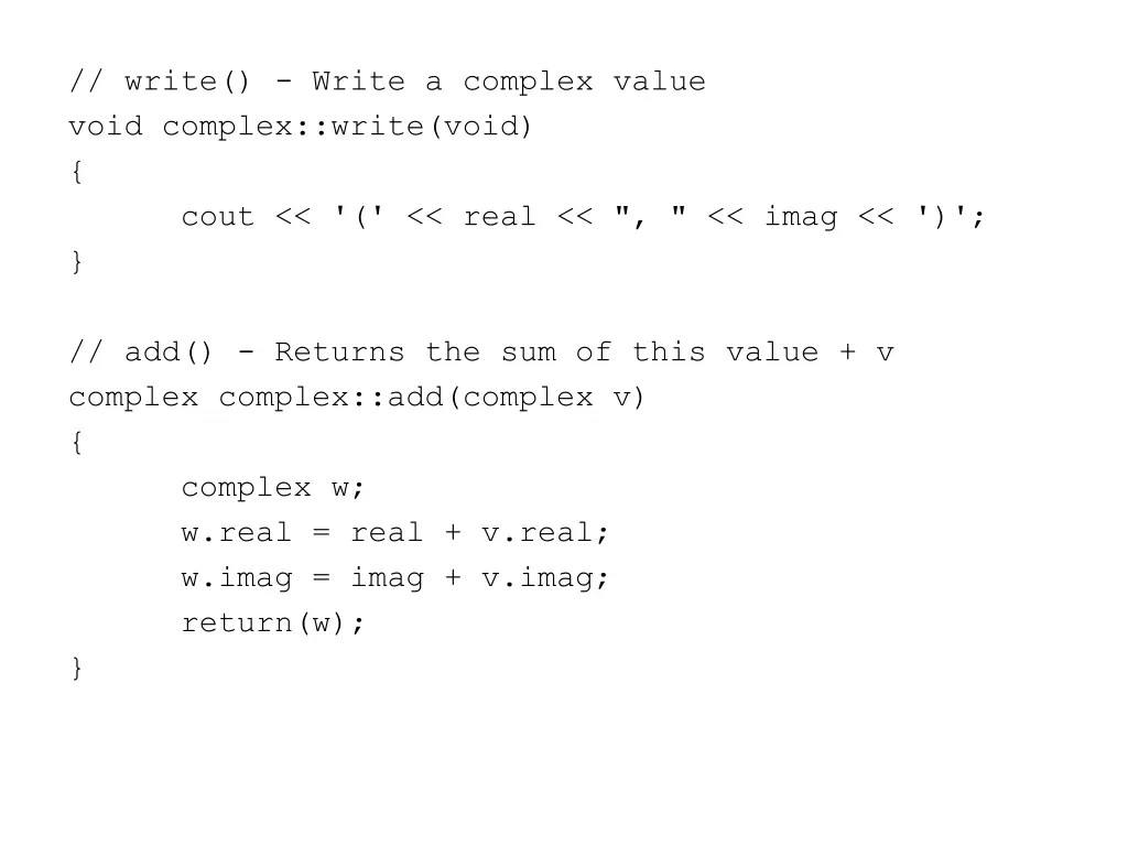 write write a complex value void complex write
