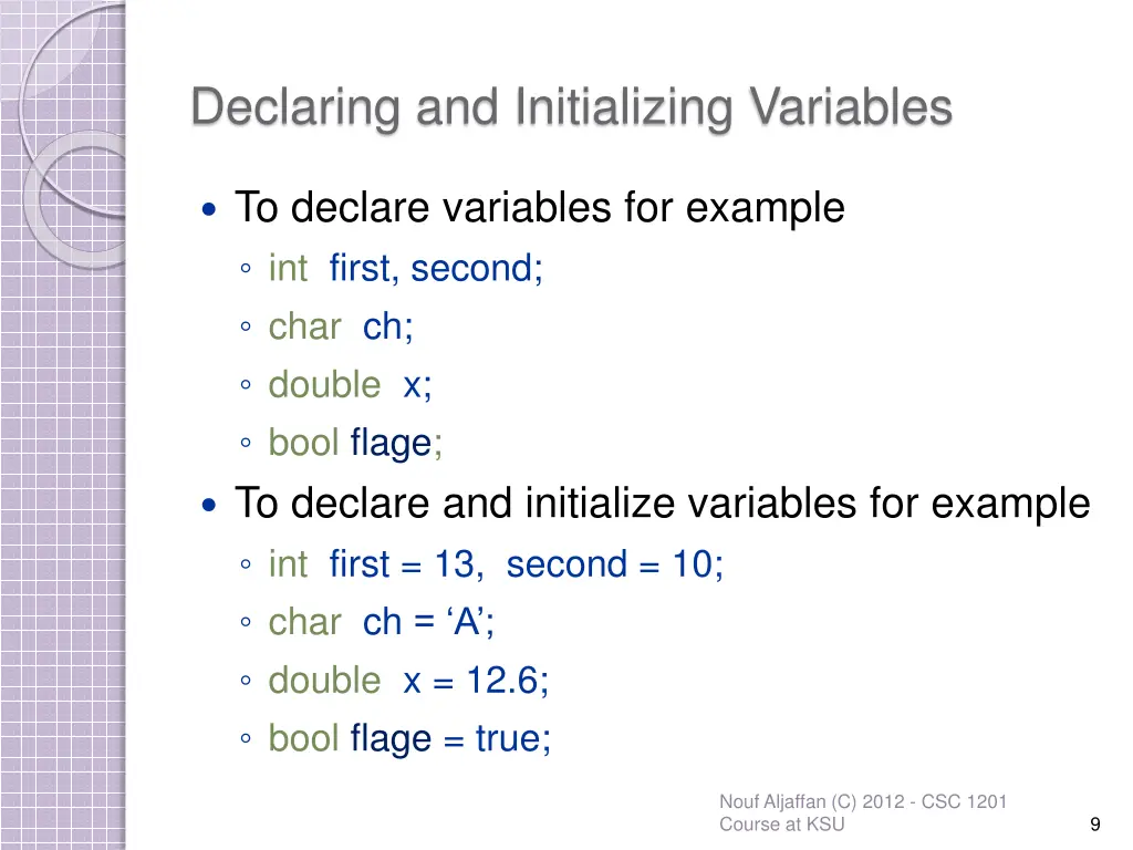 declaring and initializing variables