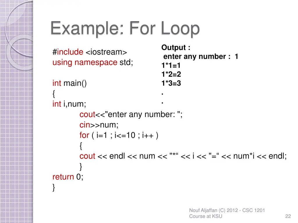 example for loop