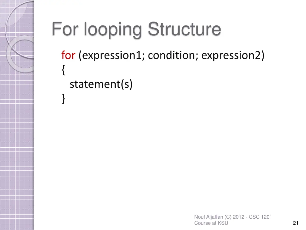 for looping structure